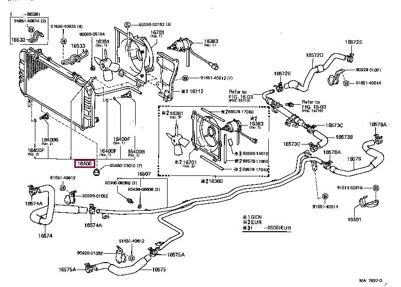 Engine radiator Toyota MR 2: 1640016120 Toyota Engine cooling radiator