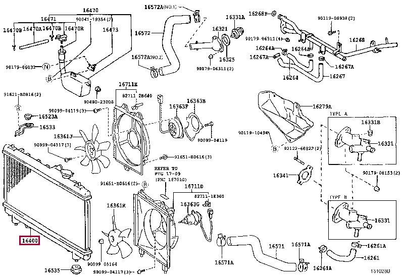 Engine radiator Toyota Picnic: 164007A271 Toyota Engine cooling radiator