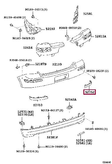 527520D010 Toyota Trim rear bumper