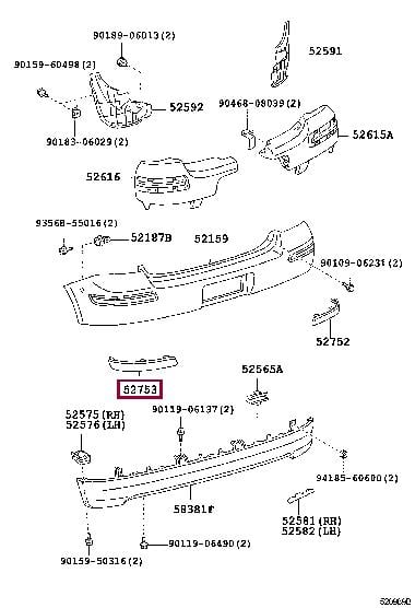 527530D010 Toyota Trim rear bumper