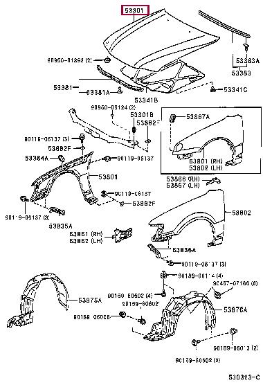 Toyota 53301-02070 Hood 5330102070 5330102070 Toyota Hood