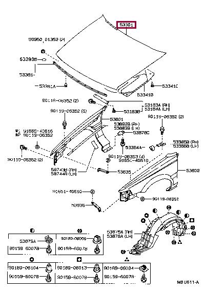 Car hood Toyota Corolla: 5330112580 Toyota Hood