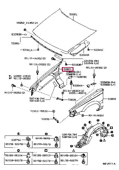Front fender Toyota Corolla: 538011E460 Toyota Wing