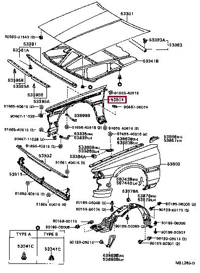 Front wing panel Toyota: 5380132080 Toyota Wing