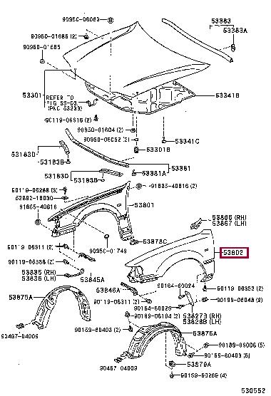 Front fender Toyota: 5380206011 Toyota Wing