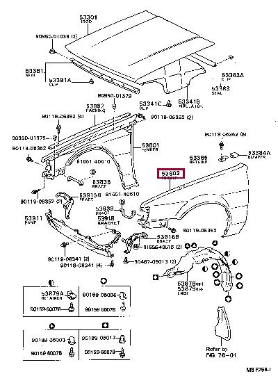 Front wing panel Toyota Corolla: 538021A780 Toyota Wing