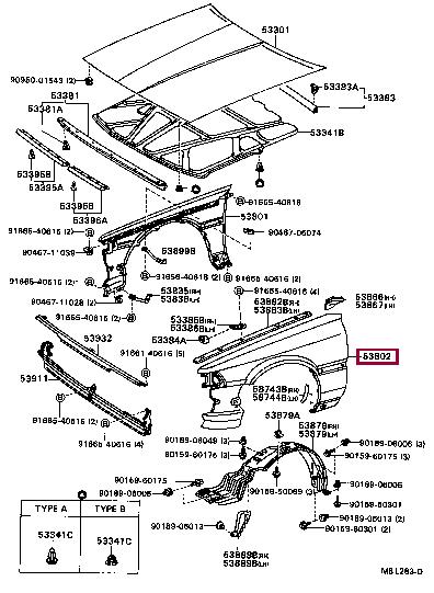 Front wing fender Toyota: 5380232070 Toyota Wing