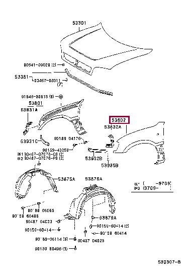 Front wing fender Toyota: 5380242030 Toyota Wing