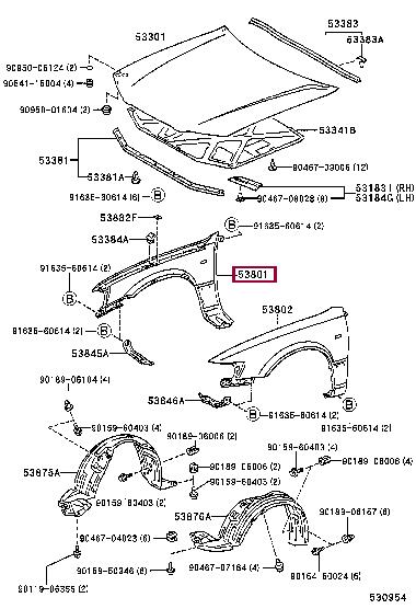 Front wing fender Toyota: 5381133080 Toyota Wing