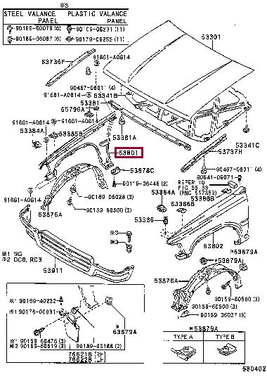 Front wing fender Toyota Corolla: 5381189211 Toyota Wing