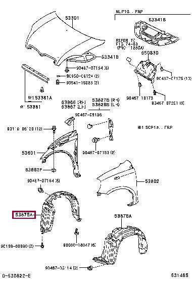 Wheel arch liner Toyota Yaris: 538750D010 Toyota Inner wing panel