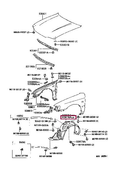 Wheel arch liner Toyota Corolla: 5387612200 Toyota Inner wing panel