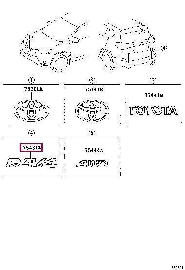 Toyota 75431-42100 Emblem 7543142100