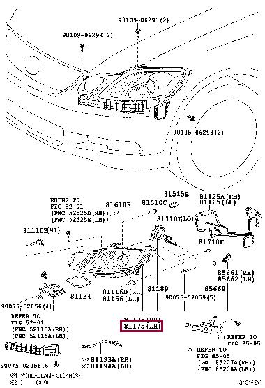 8107030B61 Toyota Headlight left