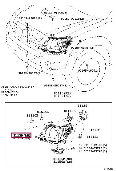 811300K190 Toyota Headlamp
