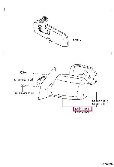 Toyota 87910-0D010 Rearview Mirror 879100D010