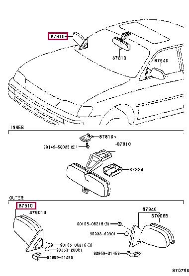 879101E190 Toyota Outside Mirror