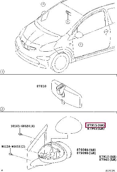 879150H020 Toyota Wing mirror glass Heated