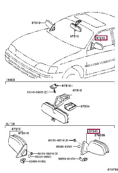 Toyota 87940-1E190 Rearview Mirror 879401E190 879401E190 Toyota Rearview Mirror