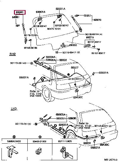 Boot gas struts Toyota: 6896019395 Toyota Tailgate strut