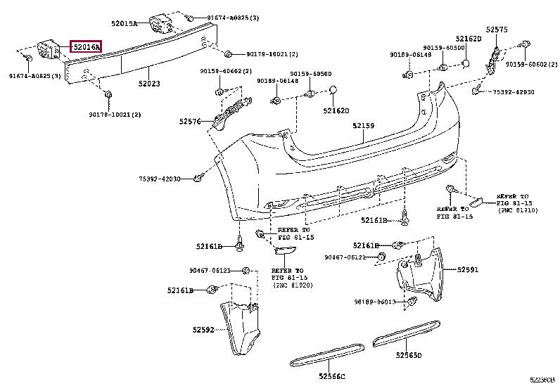 Rear bumper retainer Toyota 52016-76020