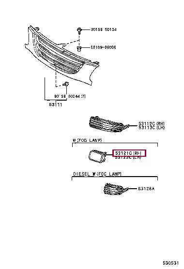 5312105010 Toyota Front bumper grille (plug) right