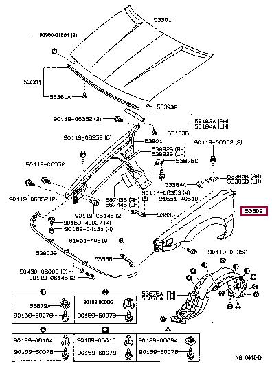 Front wing panel Toyota Corolla: 538021E290 Toyota Front fender left