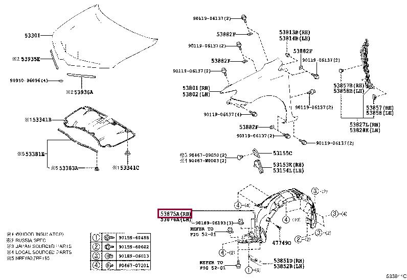 Wheel arch liner Toyota: 5387502410 Toyota Front right liner