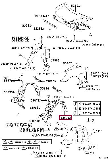 Wheel arch liner Toyota Corolla: 5387613020 Toyota Inner wing panel