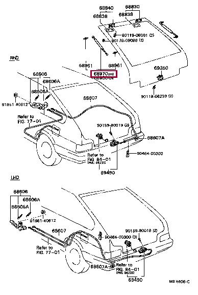 Boot gas struts Toyota Corolla: 6895019425 Toyota Tailgate strut