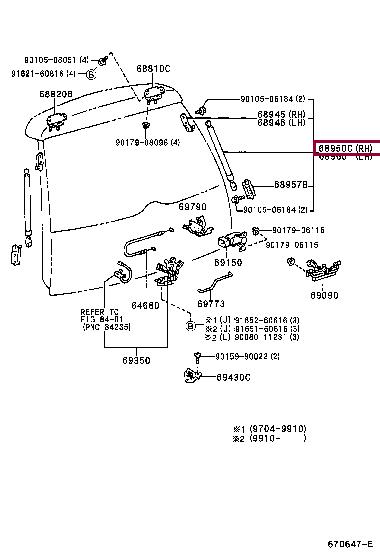 Boot gas struts Toyota: 6895080043 Toyota Tailgate strut