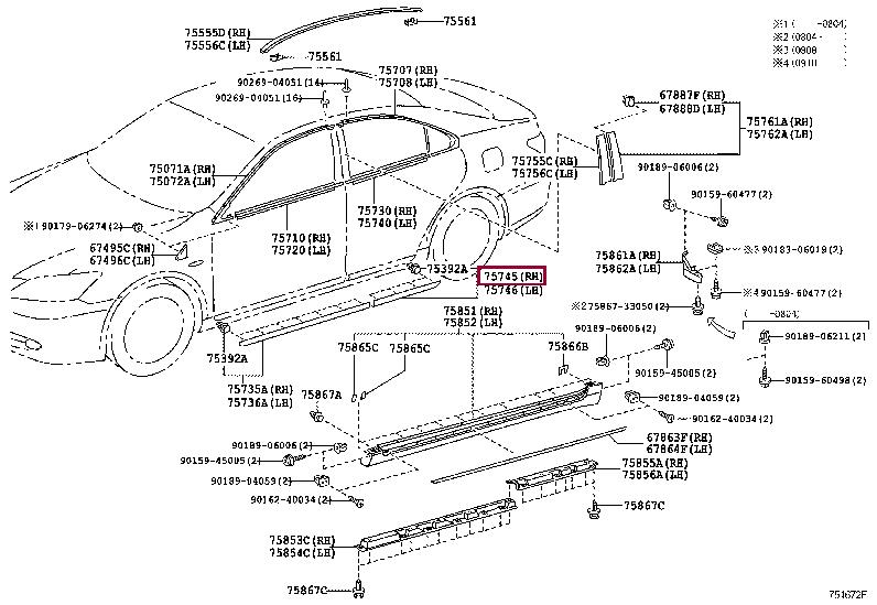 7507533151B1 Toyota Rear right door molding