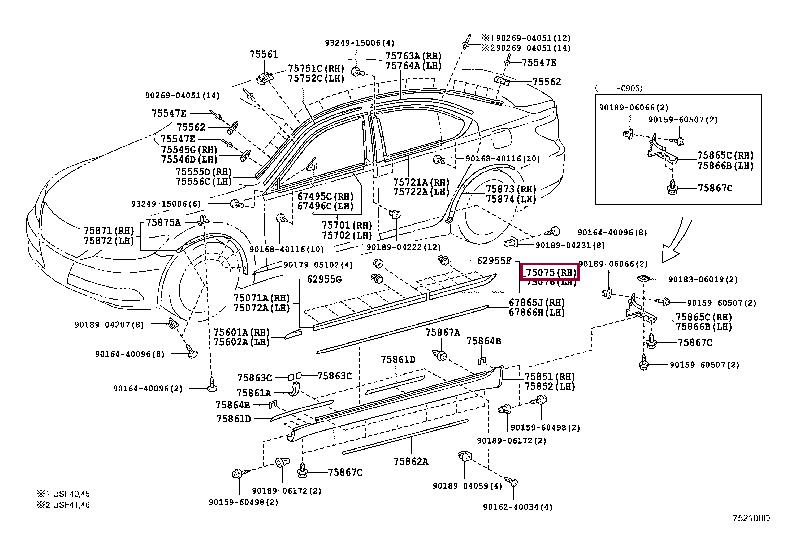 7507550050C0 Toyota Rear right door molding