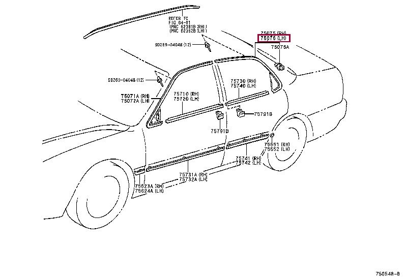 7507633030 Toyota Rear left door molding