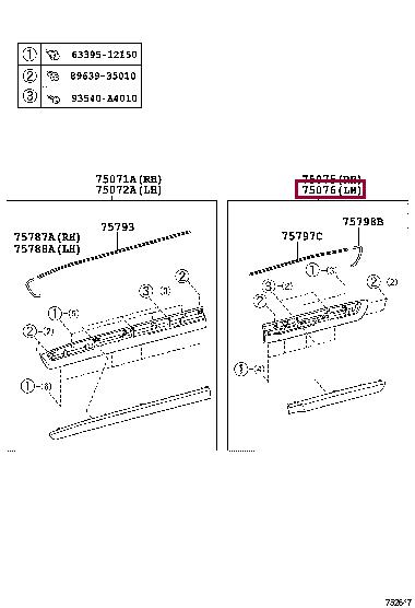 7507660100C0 Toyota Rear left door molding