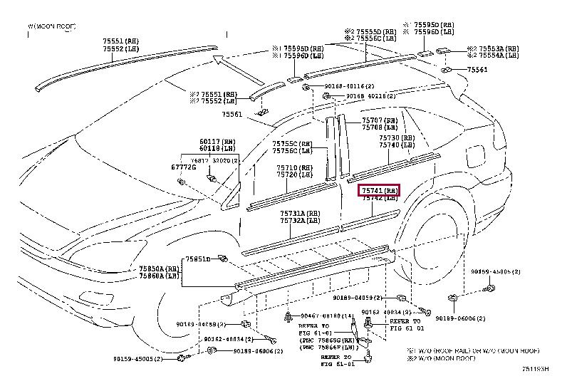 7574148030A0 Toyota Rear right door molding