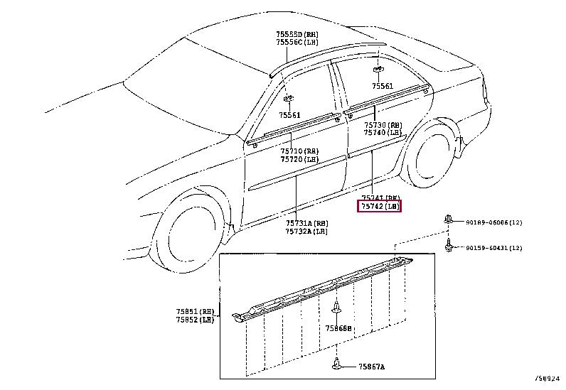 7574233180E0 Toyota Rear left door molding