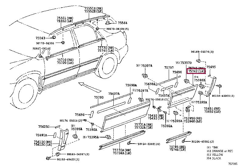 7574248900B0 Toyota Rear left door molding