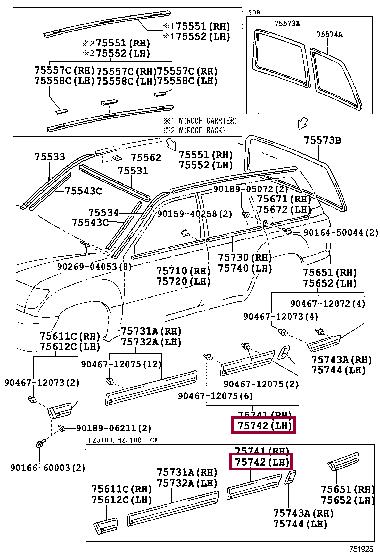 7574260180 Toyota Rear left door molding