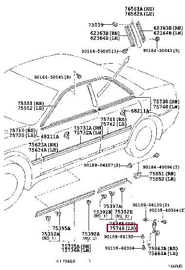 7574622050 Toyota Rear left door molding