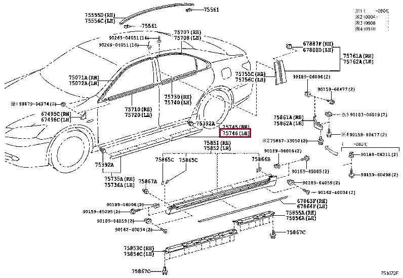 7574633050B1 Toyota Rear left door molding