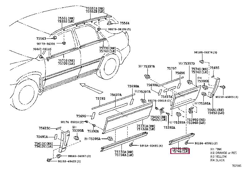 7574648010 Toyota Rear left door molding
