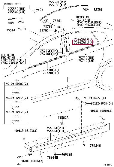 7576247020 Toyota Rear left door molding
