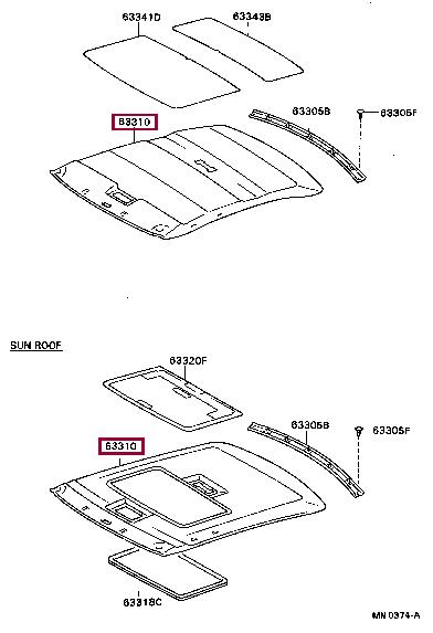 633102B02003 Toyota Roof lining