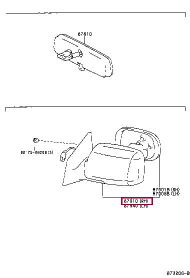 Toyota 87910-52290-B0 Outside Mirror 8791052290B0 8791052290B0 Toyota Outside Mirror