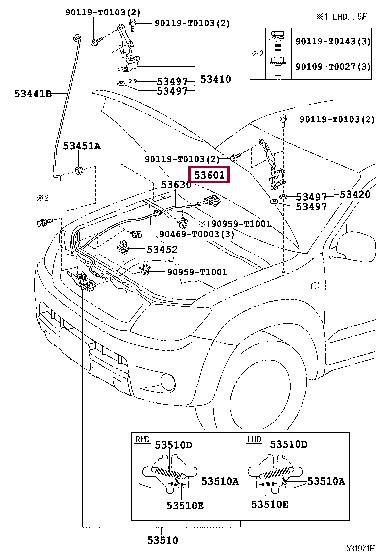 5360152010B7 Toyota Bonnet opening handle