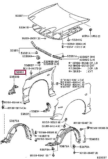 538012B330 Toyota Front fender right