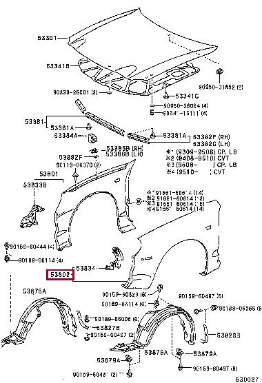538022B330 Toyota Front fender left