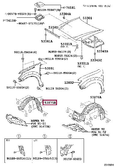 Toyota 53875-0K010 Front right liner 538750K010 538750K010 Toyota Front right liner