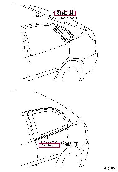 Glass side Toyota Corolla: 627201A010 Toyota Glass side window